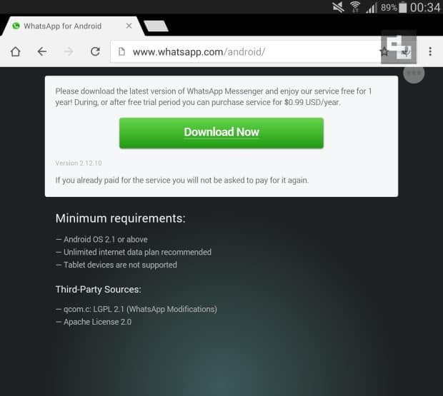 install whatsapp on tablet