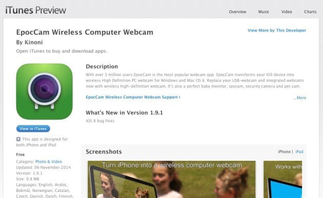 EpocCam Wireless Computer Webcam