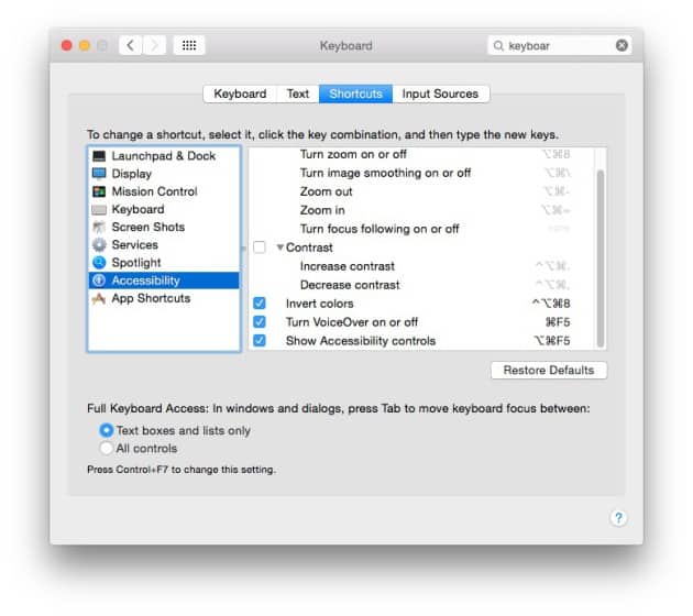 Invert Display Colors In Apple Mac OS X Settings