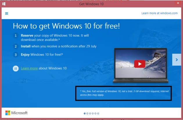 Windows 10 For Free Dialog Box